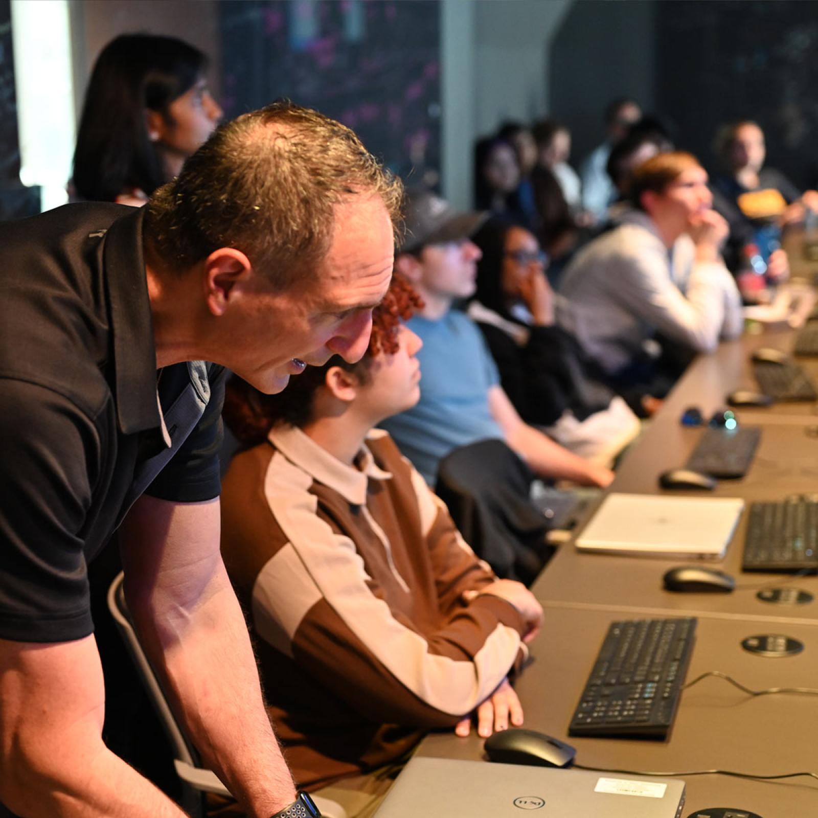 Faculty and students in the new cyberrange at Pace University. 