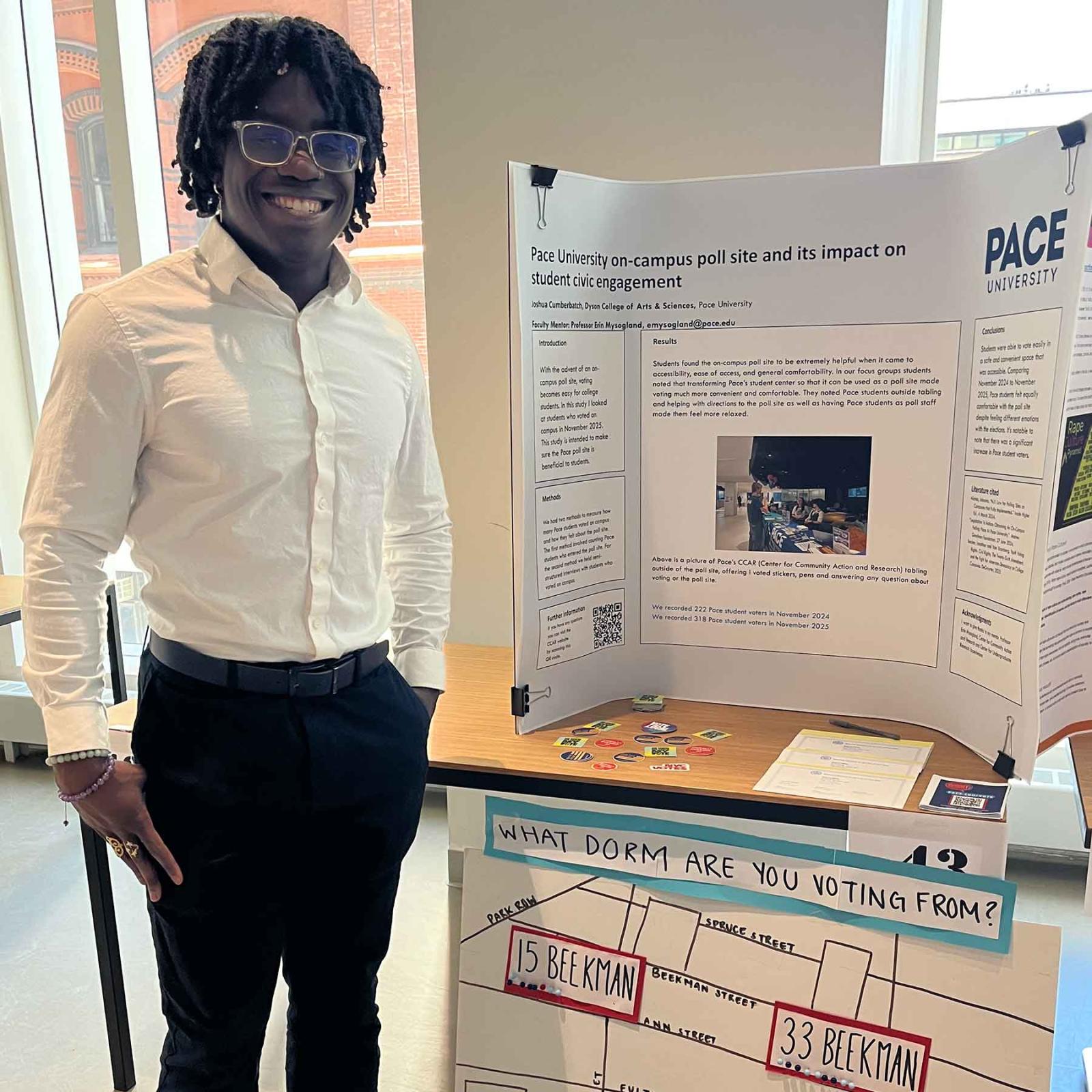 Pace University student presenting voter engagement research