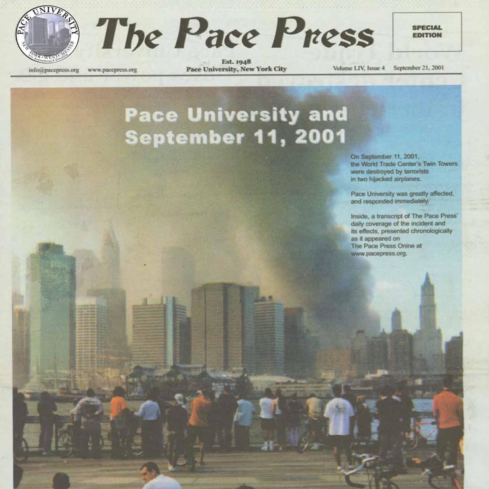 Cover of the Pace Press from 2001 featuring images from September 11.