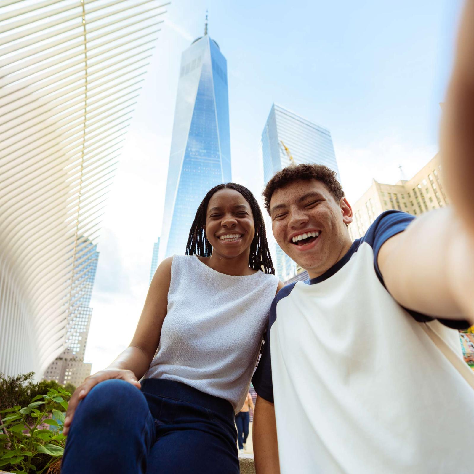 Two Pace University students taking a selfie in NYC.