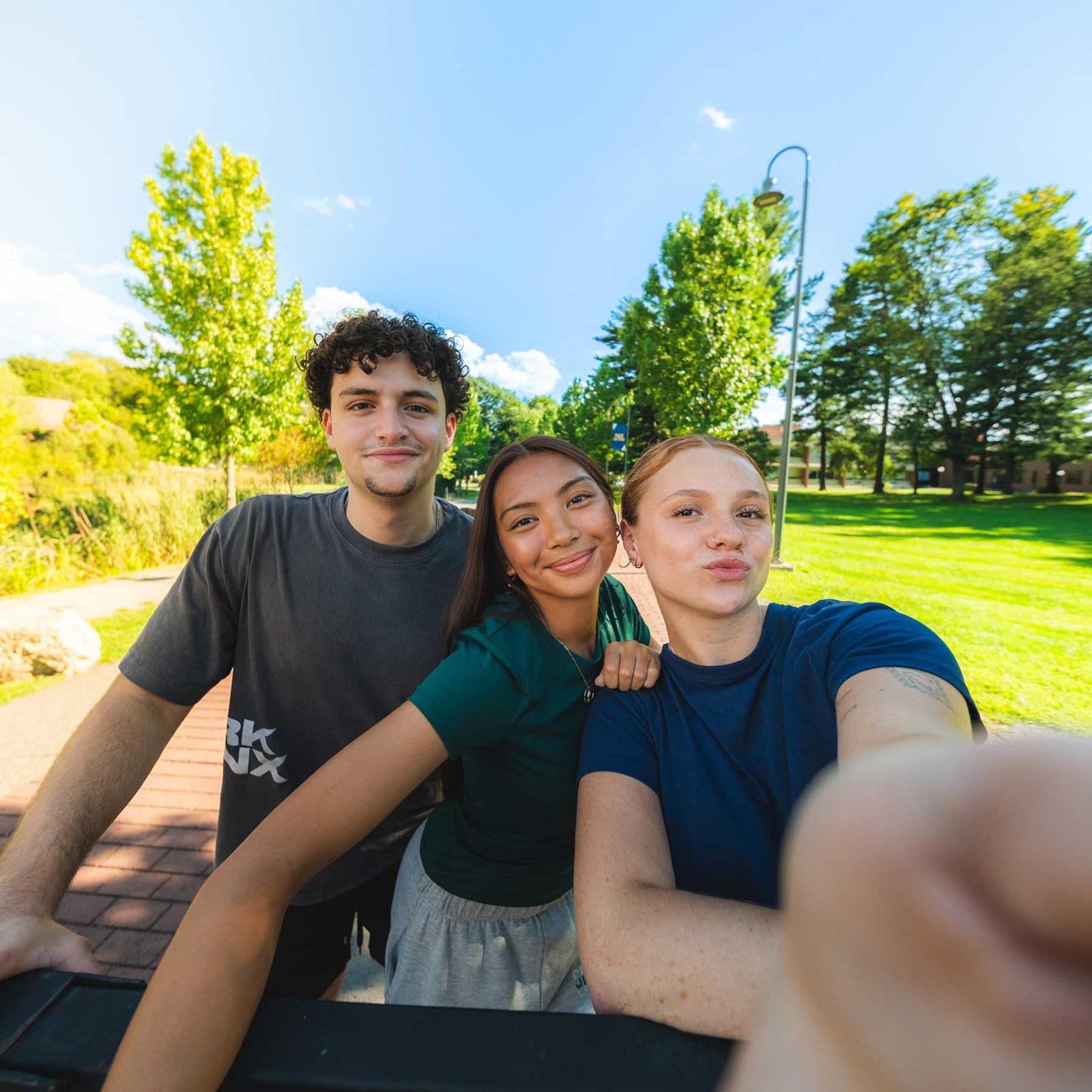 Group of Pace University student taking a selfie on the Westchester Campus.